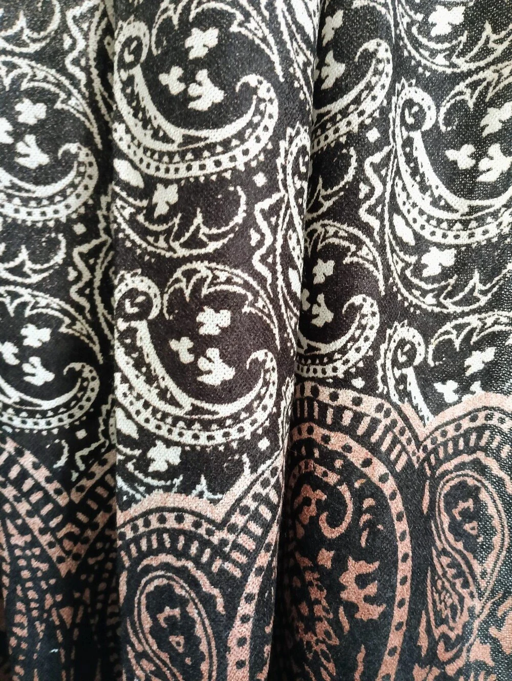 Cream, Tan, Brown & Black Long Paisley Scarf (72